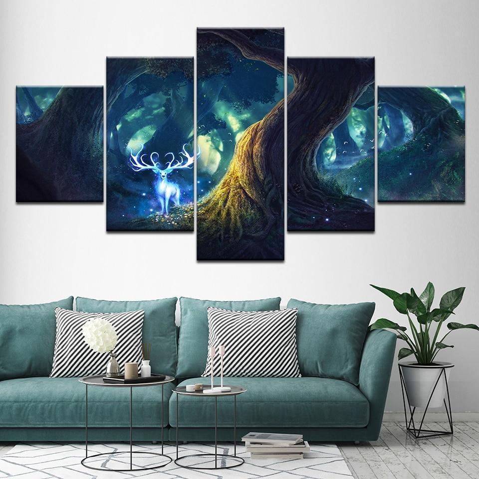 Deer In The Forest Elf Nature Canvas Wall Art