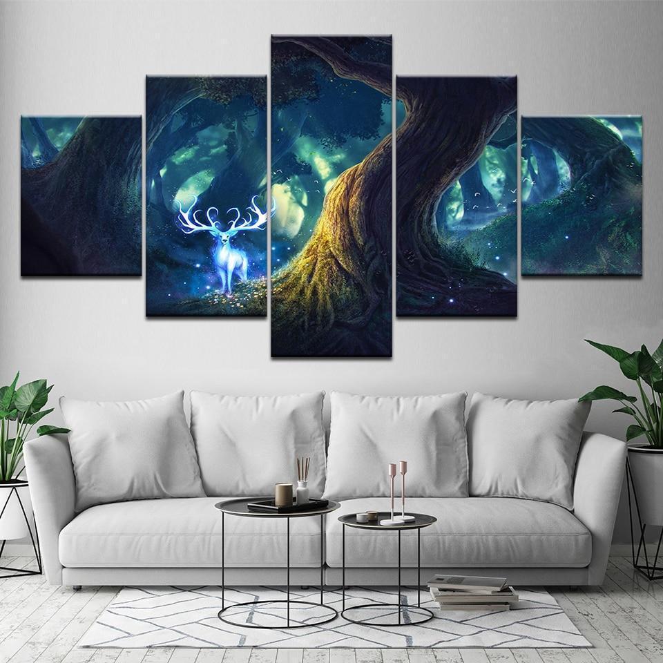 Deer In The Forest Elf Nature Canvas Wall Art