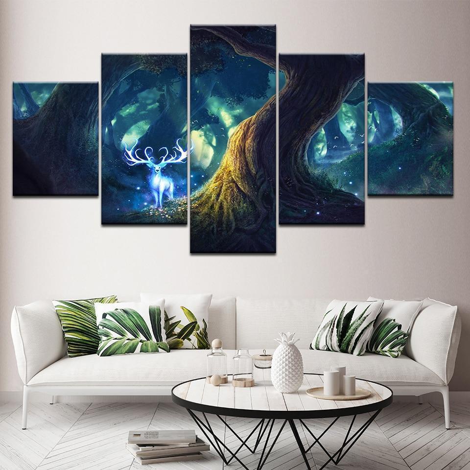Deer In The Forest Elf Nature Canvas Wall Art