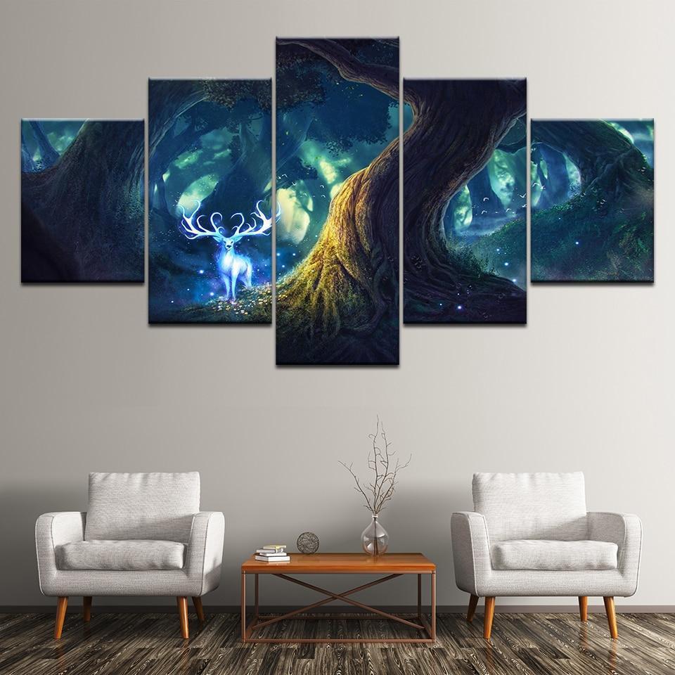 Deer In The Forest Elf Nature Canvas Wall Art