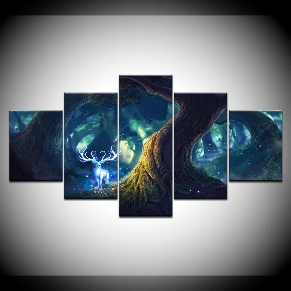 Deer In The Forest Elf Nature Canvas Wall Art
