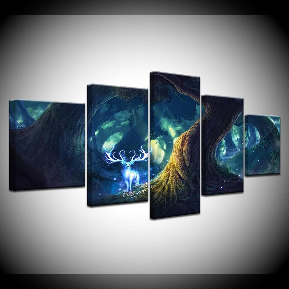 Deer In The Forest Elf Nature Canvas Wall Art