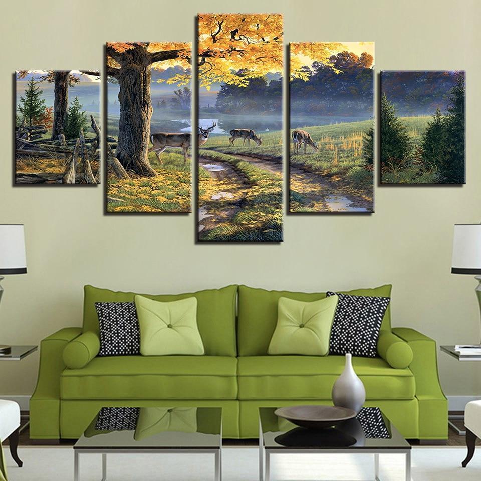 Deer On The Trails Landscape Canvas Wall Art