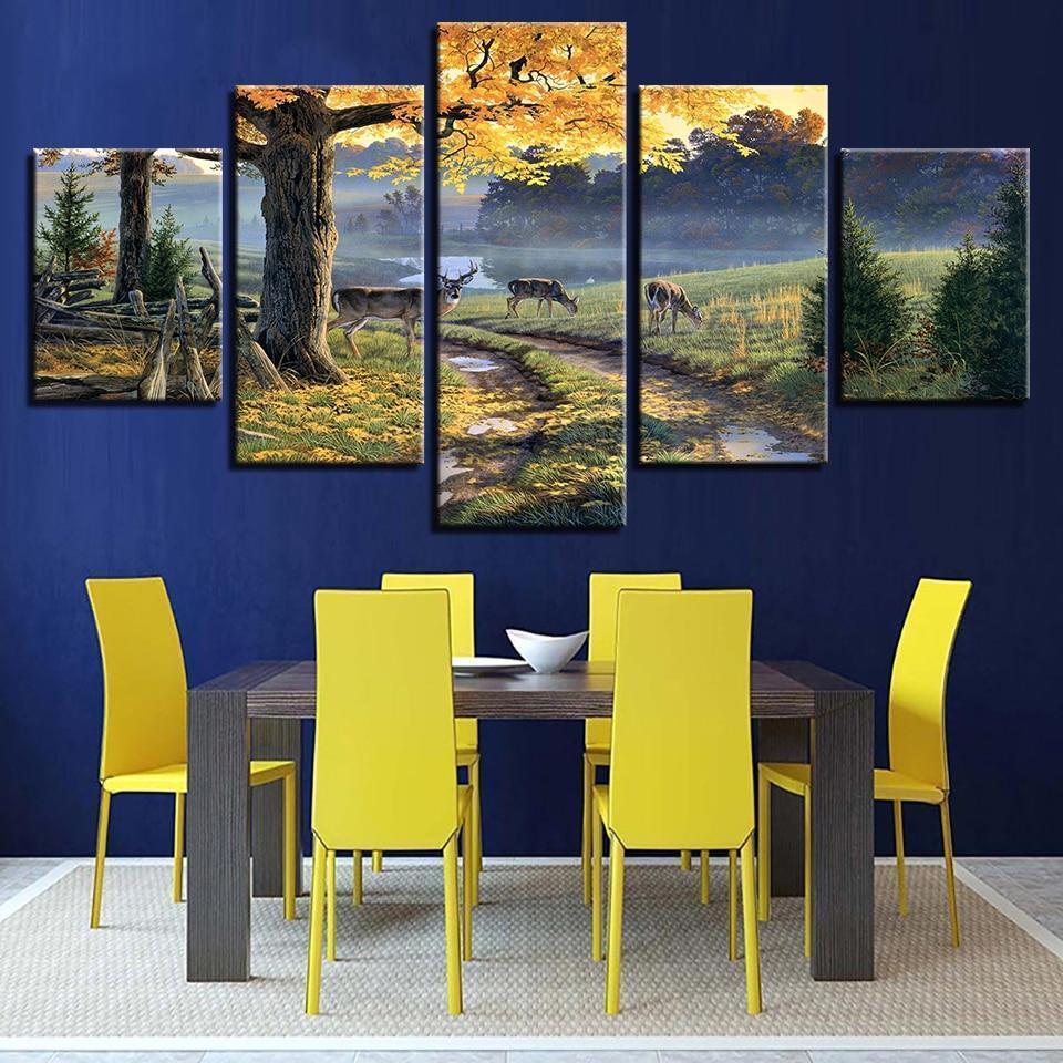 Deer On The Trails Landscape Canvas Wall Art
