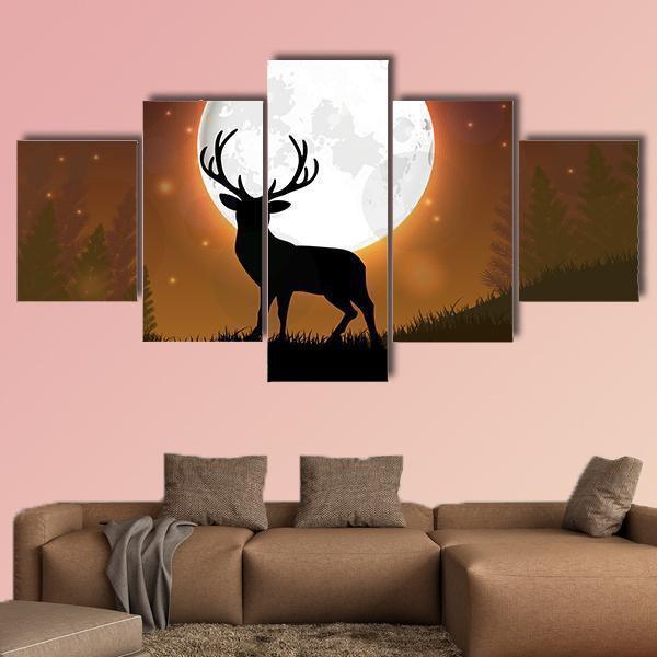Deer Standing On A Hill At Night Animal Canvas Wall Art
