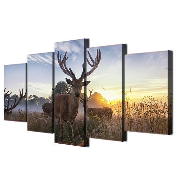 Deer Sunrise Sunset Animal Canvas Wall Art