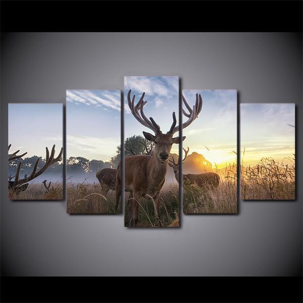Deer Sunrise Sunset Animal Canvas Wall Art