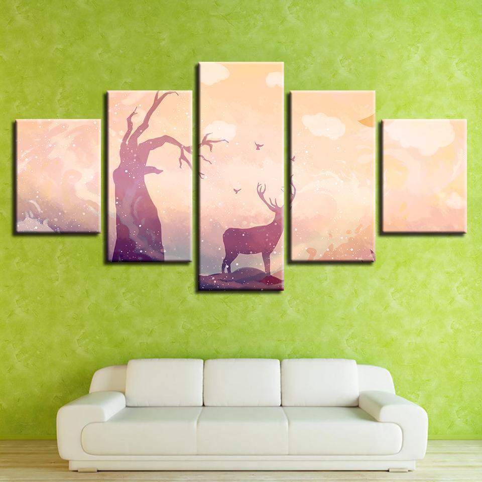 Deer Tree Animal Canvas Wall Art