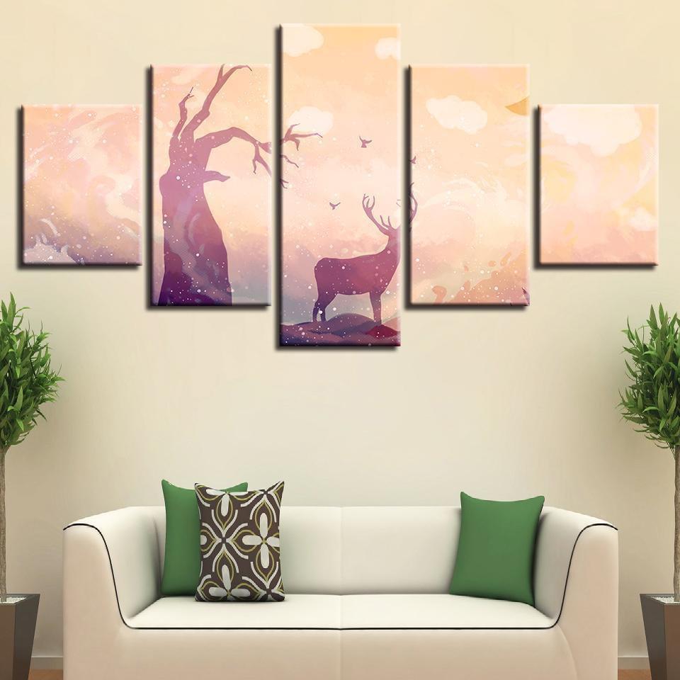 Deer Tree Animal Canvas Wall Art