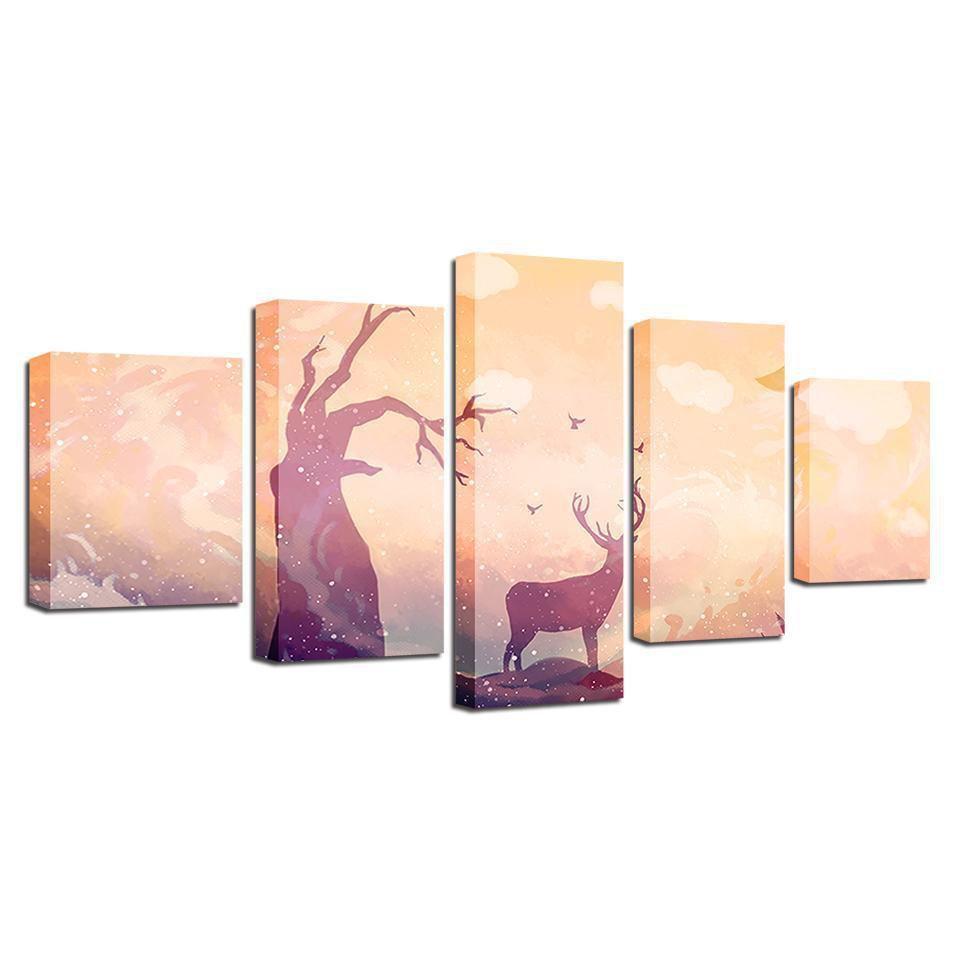 Deer Tree Animal Canvas Wall Art