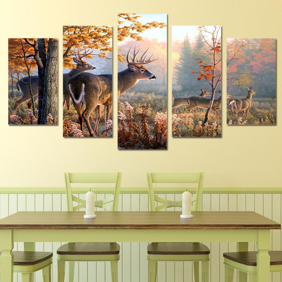 Deers Forest Landscape Ed Animal Canvas Wall Art
