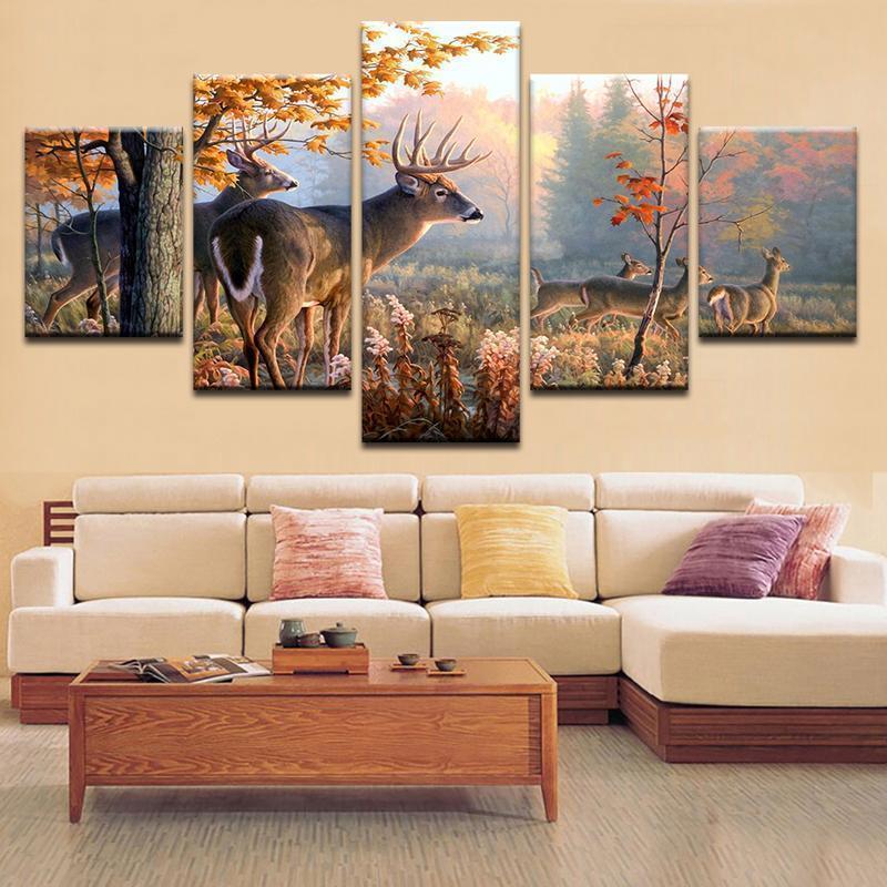 Deers In The Forest 1 Animal Canvas Wall Art