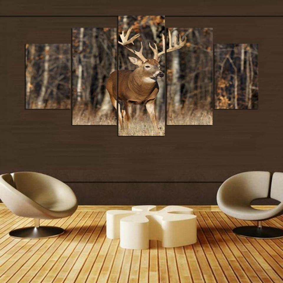 Deers On Farm Wood House  Animal Canvas Wall Art
