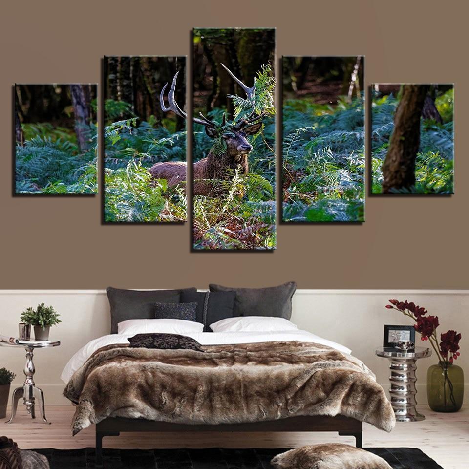 Deers On Farm Wood House  Animal Canvas Wall Art