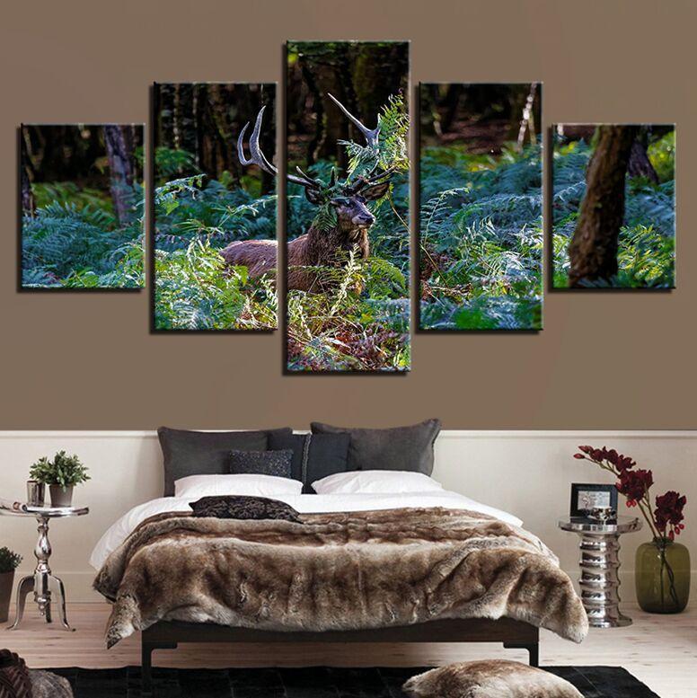 Deers On Farm Wood House  Animal Canvas Wall Art