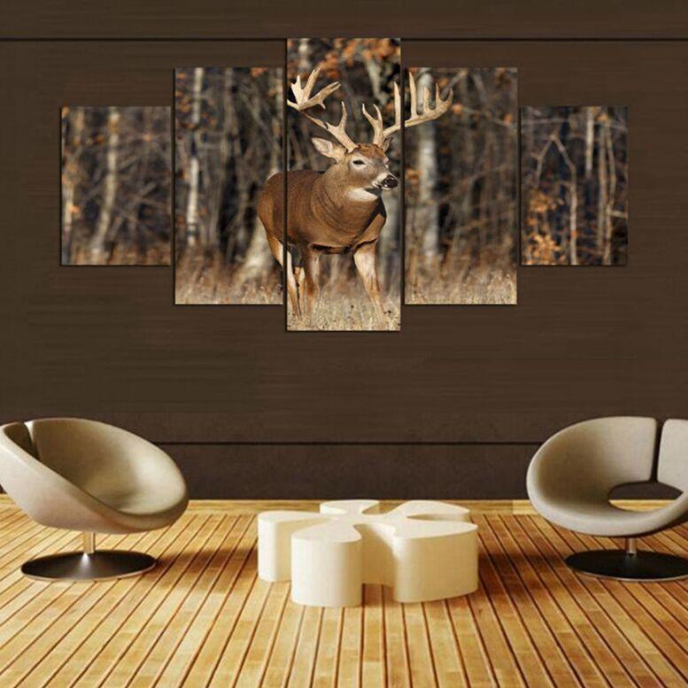Deers On Farm Wood House  Animal Canvas Wall Art