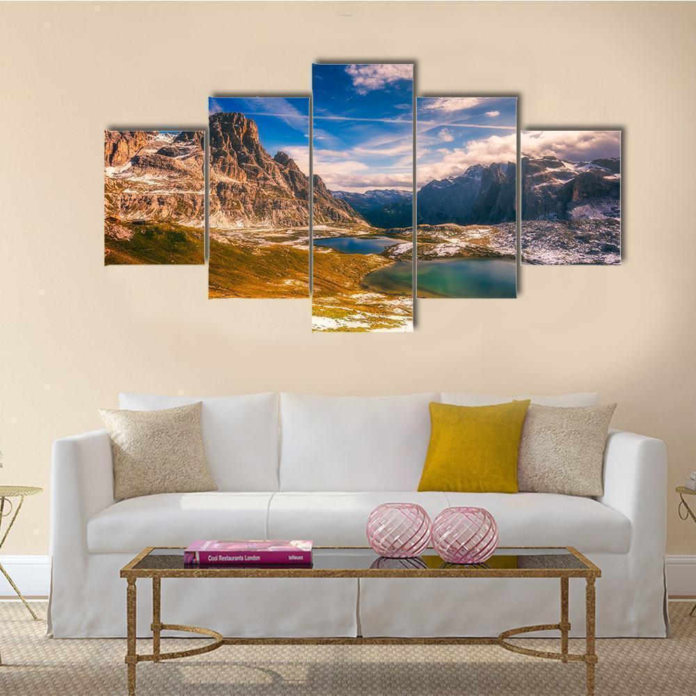Del Piani Lakes With Mountain Nature Canvas Wall Art