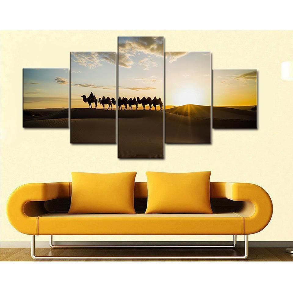Desert Camel Sunrise Landscape Nature Canvas Wall Art
