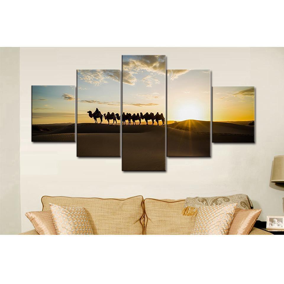 Desert Camel Sunrise Landscape Nature Canvas Wall Art