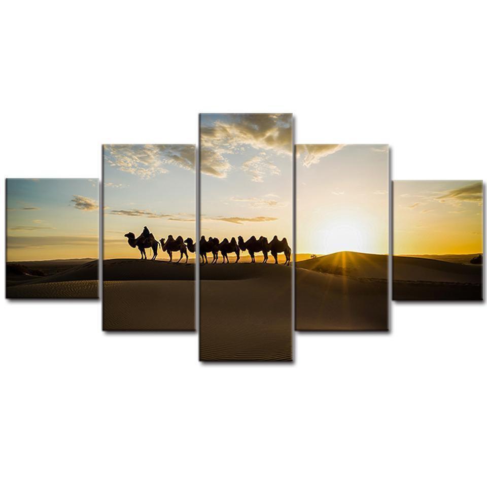 Desert Camel Sunrise Landscape Nature Canvas Wall Art