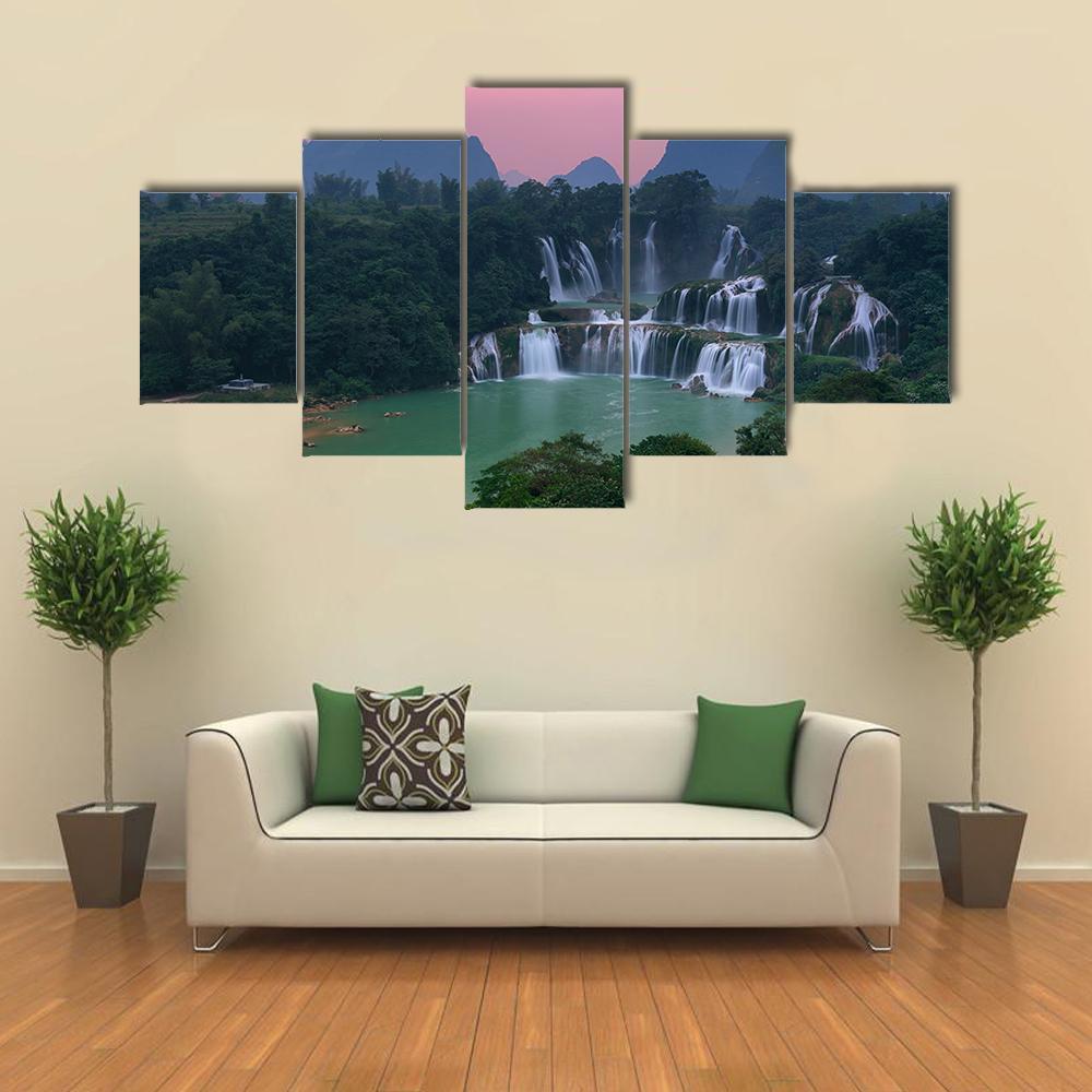 Detian Waterfall At Sunset In Guangxi Nature Canvas Wall Art
