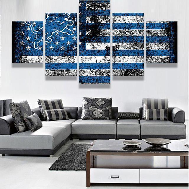 Detroit Lions American Flag Abstract Canvas Wall Art