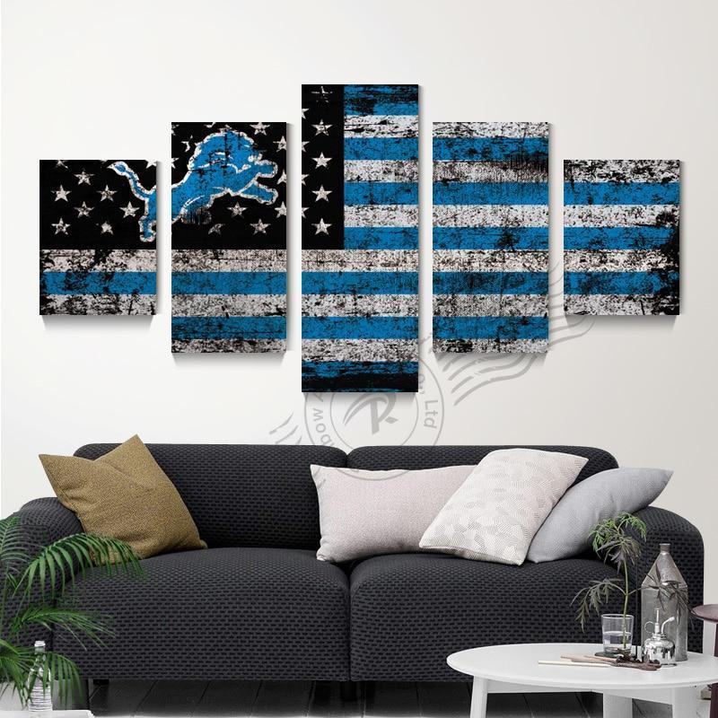 Detroit Lions Flag Logo 1  Football Canvas Wall Art