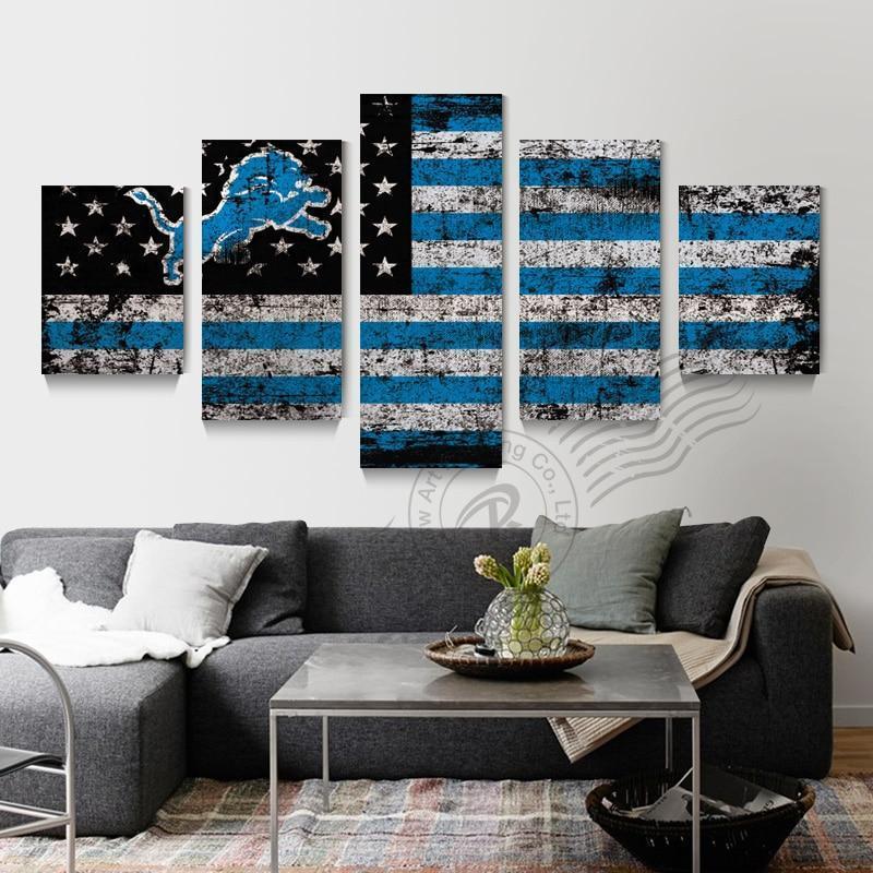 Detroit Lions Flag Logo 1  Football Canvas Wall Art