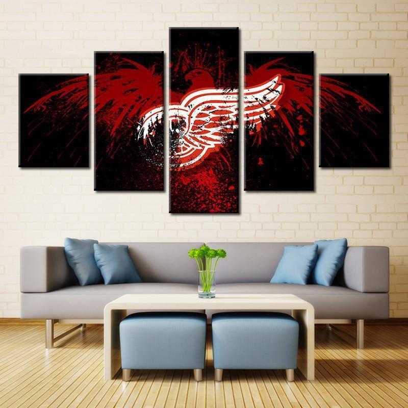 Detroit Red Wings Black Logo   Ice Hockey Canvas Wall Art