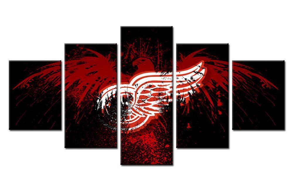 Detroit Red Wings Black Logo   Ice Hockey Canvas Wall Art
