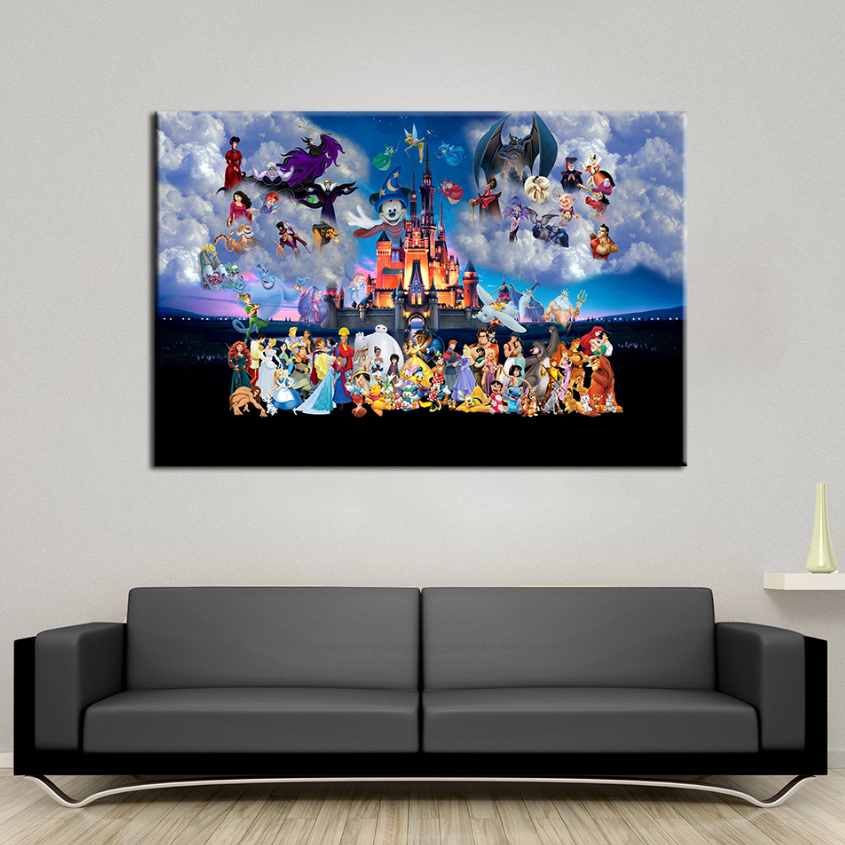 Disney Characters Magic Kingdom Cartoon 1 Piece Canvas Wall Art