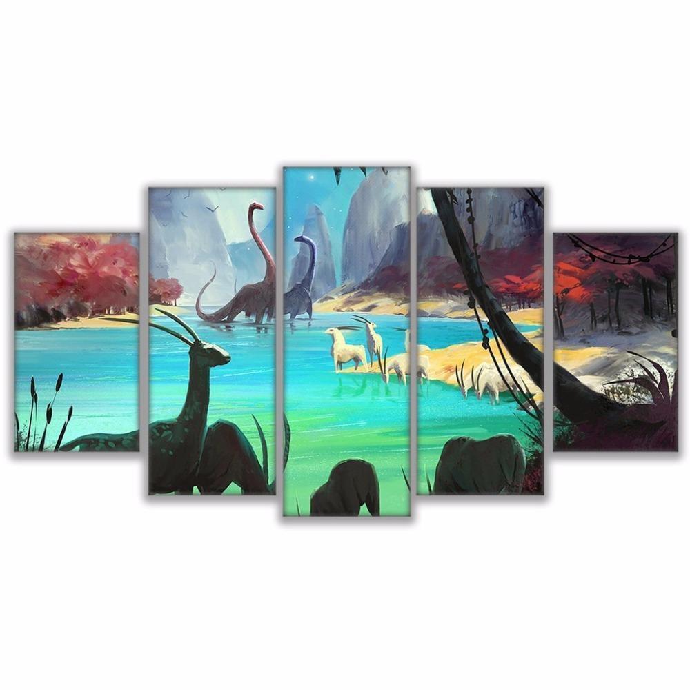 Dinosaur Antelope Abstract Canvas Wall Art