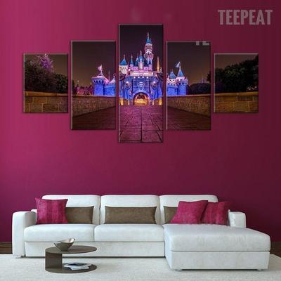 Disney Castle At Night Time Cartoon Canvas Wall Art