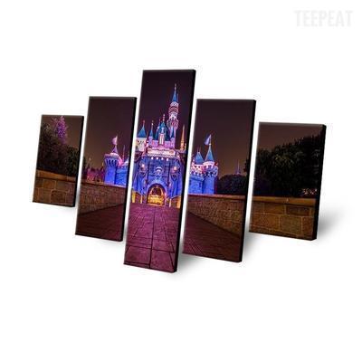 Disney Castle At Night Time Cartoon Canvas Wall Art