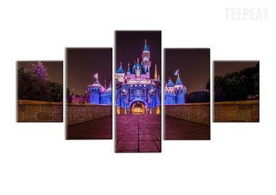 Disney Castle At Night Time Cartoon Canvas Wall Art