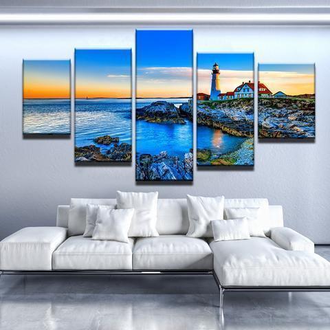 Distant Lighthouse Nature Canvas Wall Art