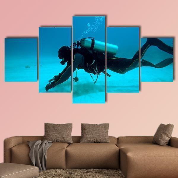 Diver Near Sand Bottom In Cuba Fishing Canvas Wall Art