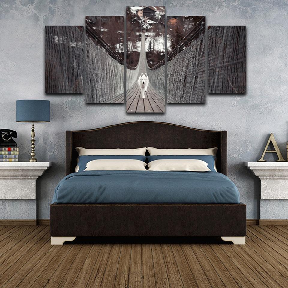 Dog Bridge Landscape Animal Canvas Wall Art