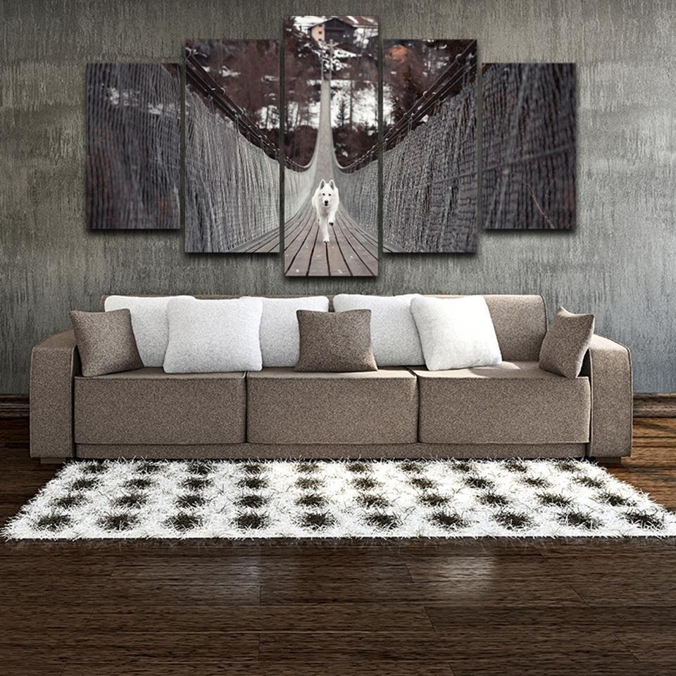 Dog Bridge Landscape Animal Canvas Wall Art