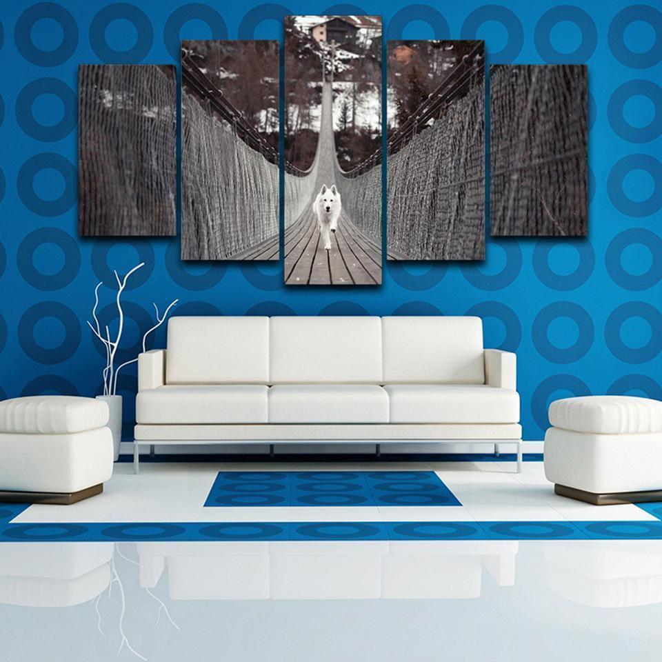 Dog Bridge Landscape Animal Canvas Wall Art