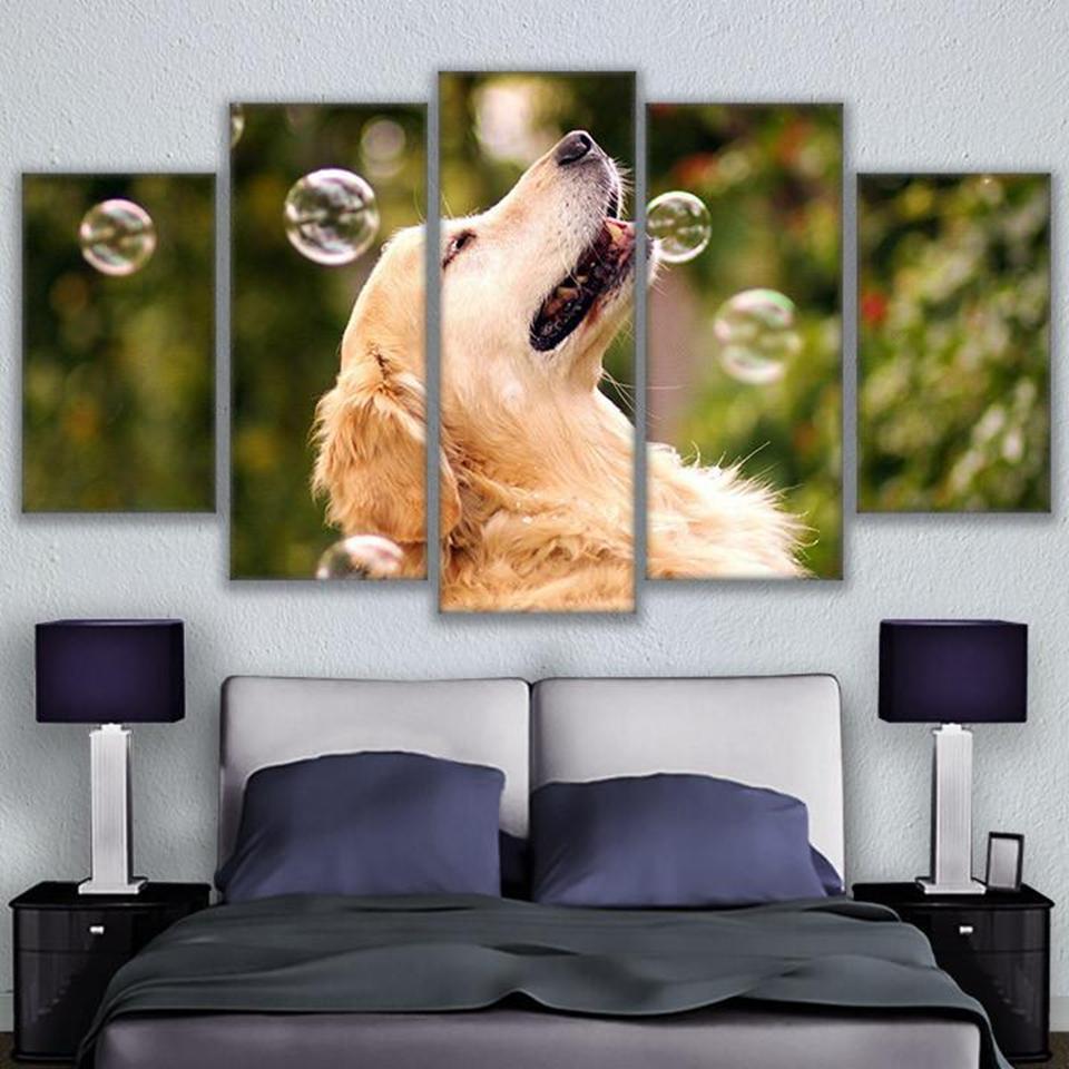 Dog Playing With Bubbles Animal Canvas Wall Art