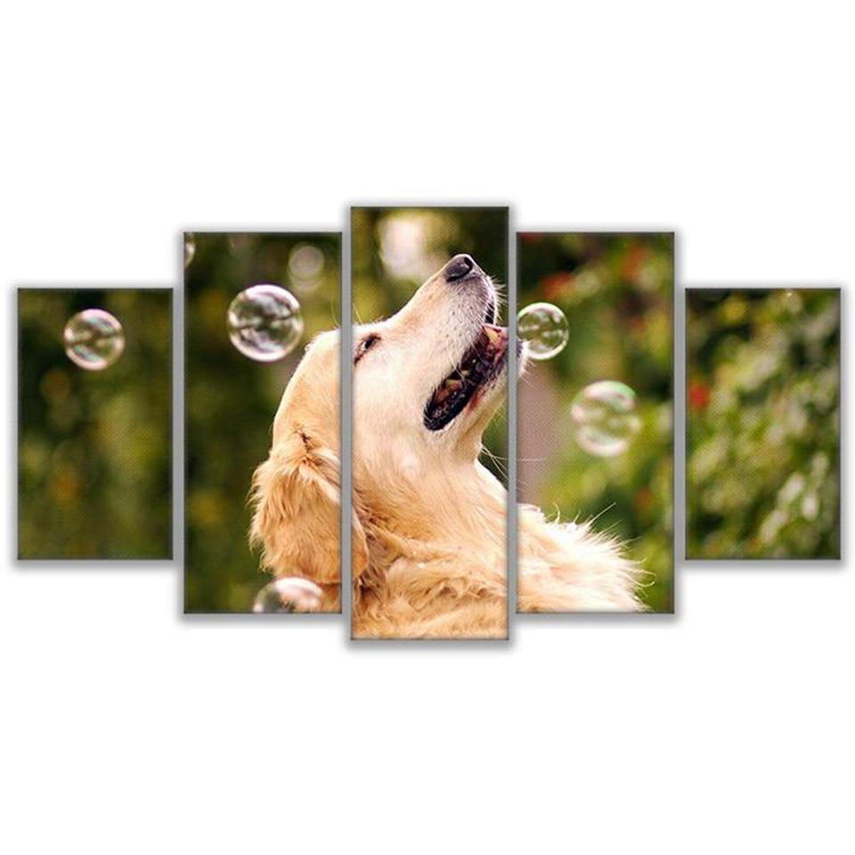 Dog Playing With Bubbles Animal Canvas Wall Art