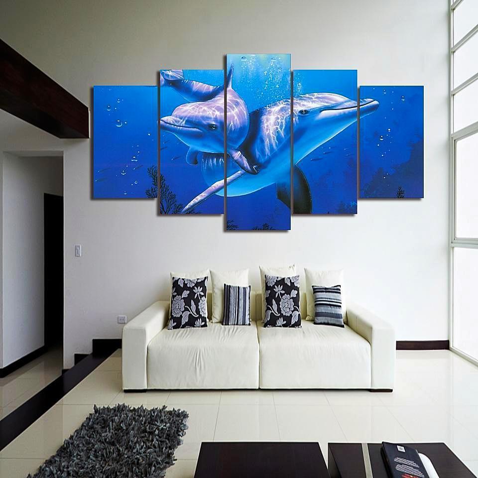 Dolphin Famiy Ocean Canvas Wall Art