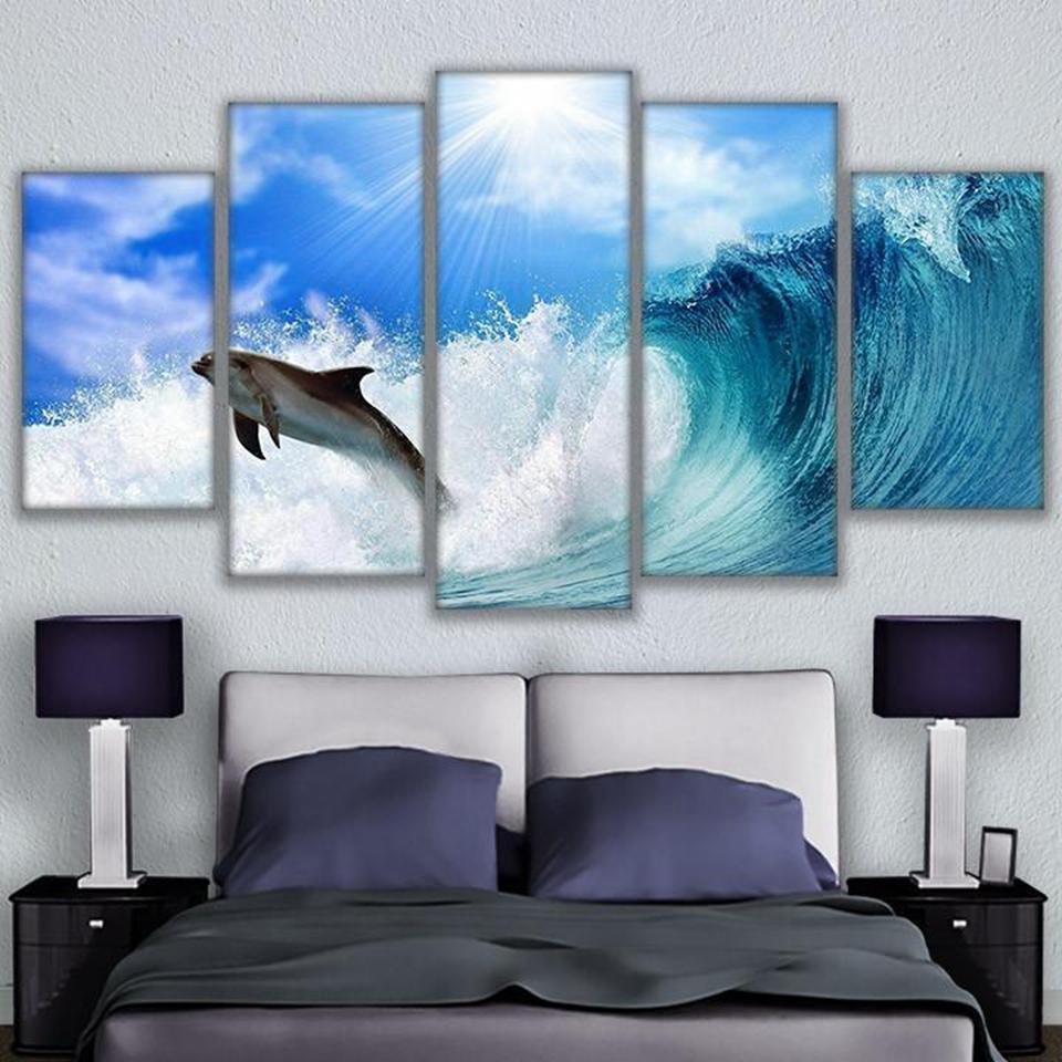 Dolphin On The Wave Animal Canvas Wall Art