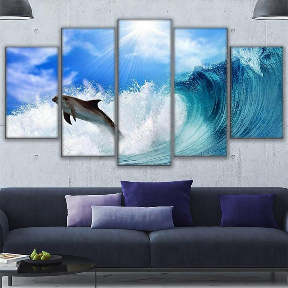 Dolphin On The Wave Animal Canvas Wall Art