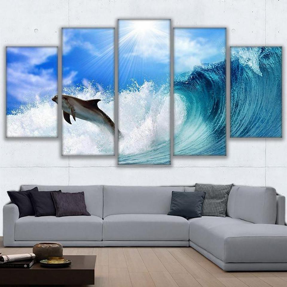 Dolphin On The Wave Animal Canvas Wall Art