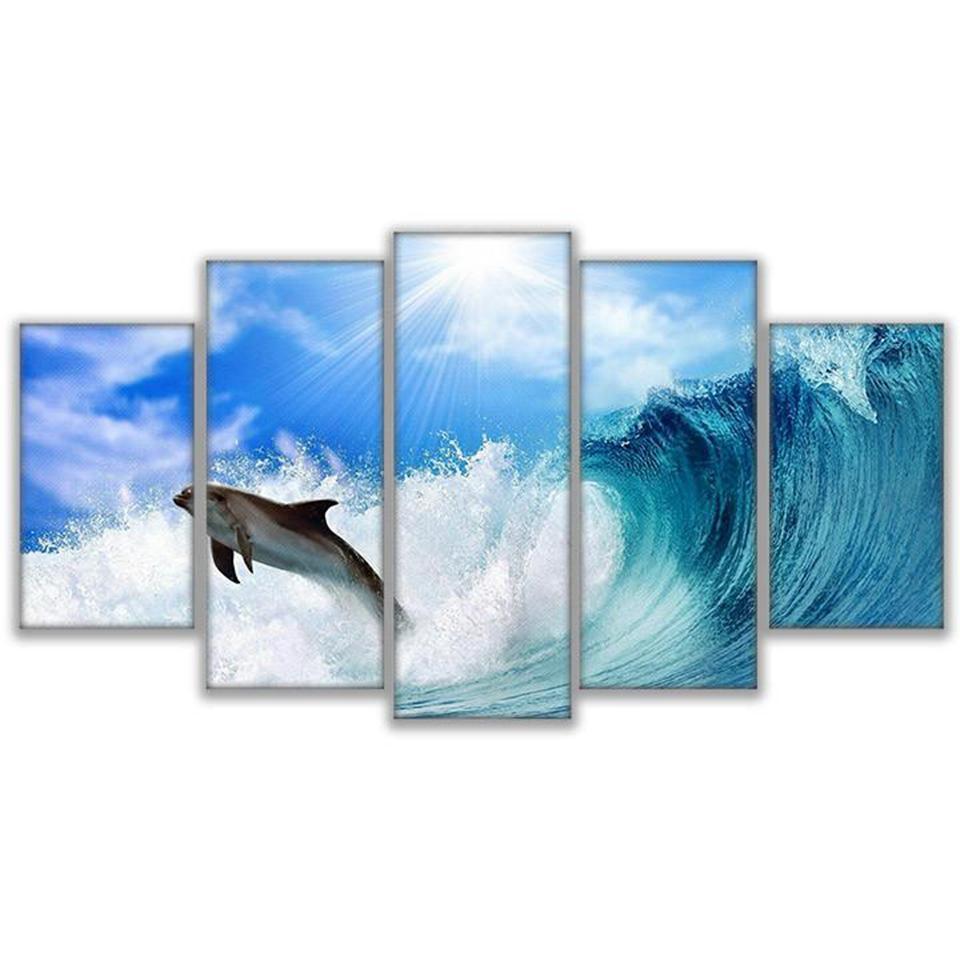 Dolphin On The Wave Animal Canvas Wall Art