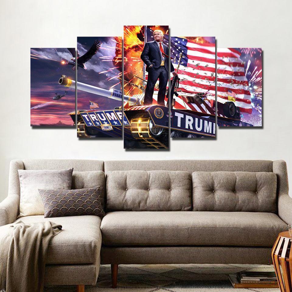 Donald Trump On The Tank Celebrity Canvas Wall Art