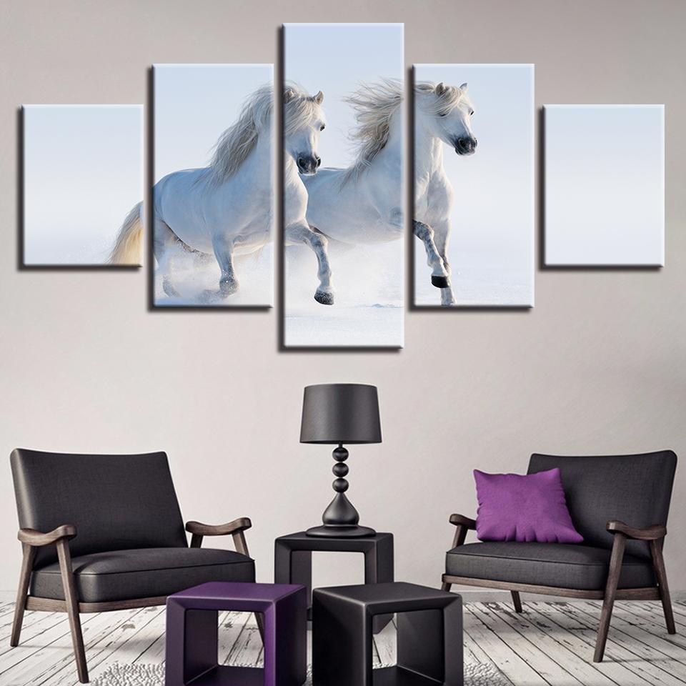 Double White Horse Animal Canvas Wall Art