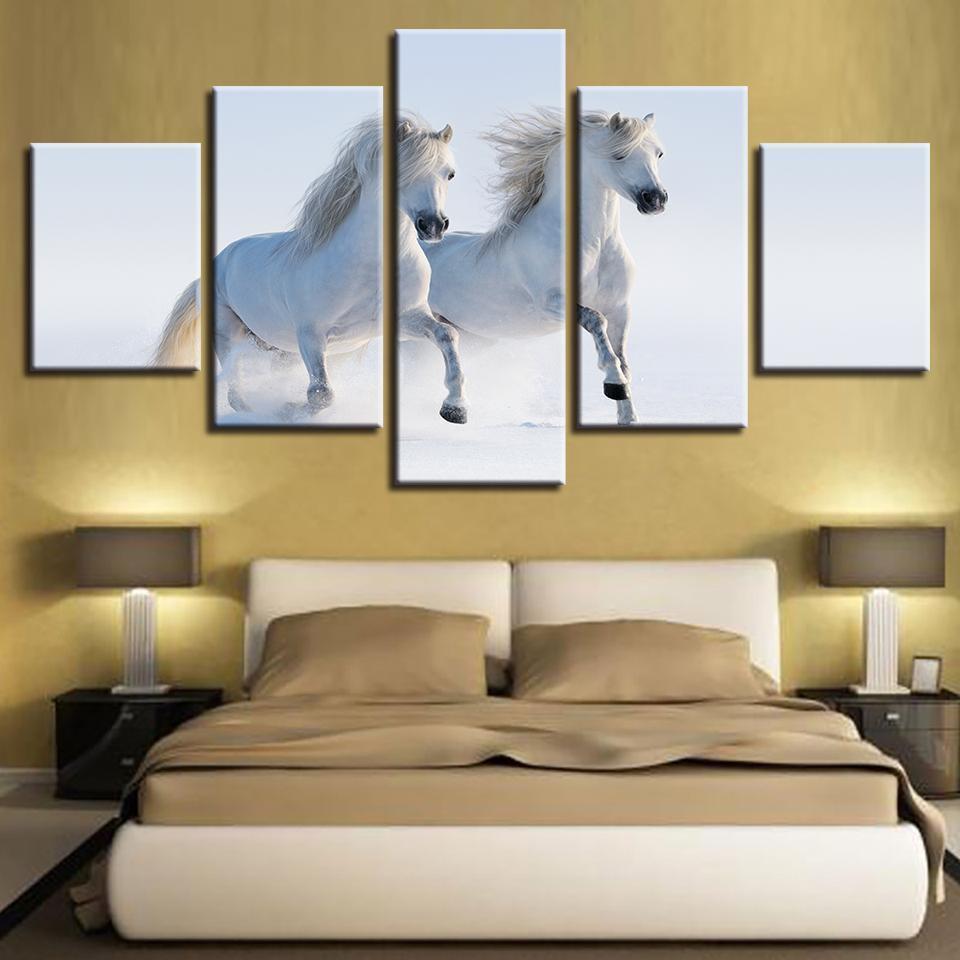 Double White Horse Animal Canvas Wall Art
